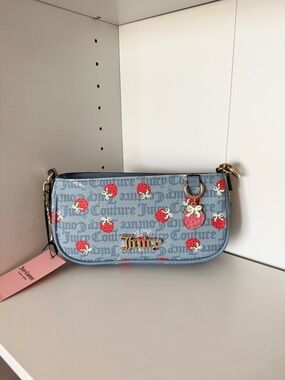 Juicy Couture “Berry Sweet” Blue Strawberry Print Mini Bag with Gold Hardware